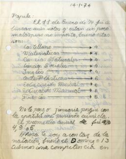 Papele: el 11 de enero de 1974 fui a buscar mis notas que están un poco malas pero no importa...