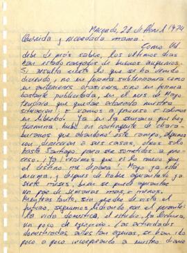 Carta de Sergio Arancibia a madre, Chacabuco abril 1974