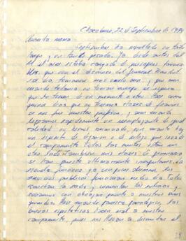 Carta de Sergio Arancibia a su madre, Chacabuco septiembre 1974