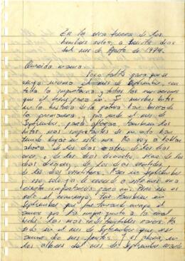 Carta de Sergio Arancibia a su madre, Chacabuco agosto 1974