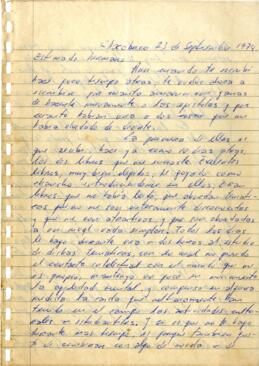 Carta de Sergio Arancibia a su hermano, Chacabuco 23 septiembre 1974