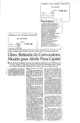 Gobierno retiraría  de convocatoria moción para abolir la pena capital.