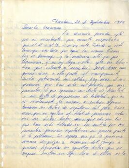 Carta de Sergio Arancibia a su hermano, Chacabuco 22 septiembre 1974