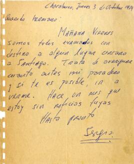 Carta de Sergio Arancibia a su hermano, Chacabuco octubre 1974