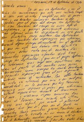 Carta de Sergio Arancibia a su madre, Chacabuco 29 septiembre 1974