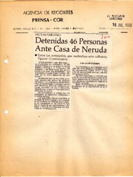 En Valparaíso: Detenidas 46 personas ante casa de Neruda.