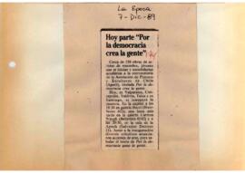Hoy parte "Por la democracia crea la gente".