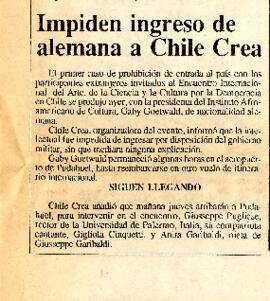 Impiden ingreso de alemana a Chile Crea.