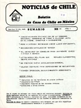 Noticias de Chile. N° 44 Año I Del 9 al 16 de julio de 1985