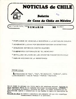 Noticias de Chile. N° 45 Año I Del 17 al 23 de julio de 1985