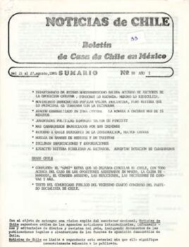 Noticias de Chile. N° 50 Año I Del 21 al 27 de agosto de 1985