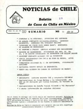 Noticias de Chile. N° 53 Año II Del 11 al 18 de septiembre al de 1985