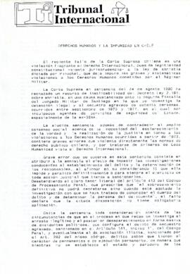 Tribunal Internacional. Derechos Humanos y la impunidad en Chile