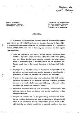 Acta Final del I congreso latinoamericano de Familiares desaparecidos. (1)