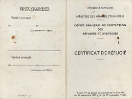 Certificat de Réfugié de la Oficina Francesa de Protección (1)