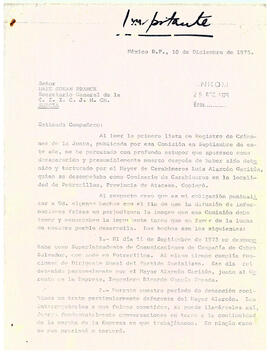 Carta de Francisco Orduña Mangiola, Secretario Oficina Chile-México a Hans Goran Franck, Secretar...