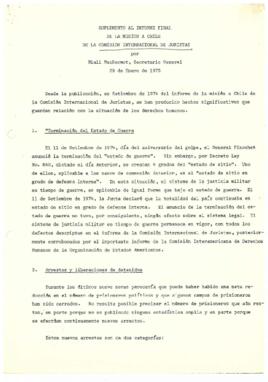 Suplemento al Informe Final de la Misión a Chile de la Comisión Internacional de Juristas