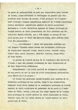 Le regime de terreur au Chile et la disparation des déteneus politiques. (41)