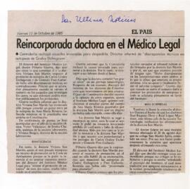 Reincorporada doctora en el Médico Legal