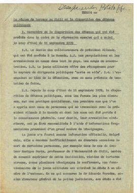 Le regime de terreur au Chile et la disparation des déteneus politiques. (1)