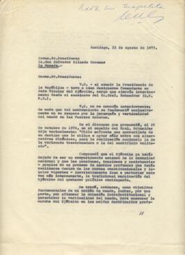 Carta renuncia del General Carlos Prats