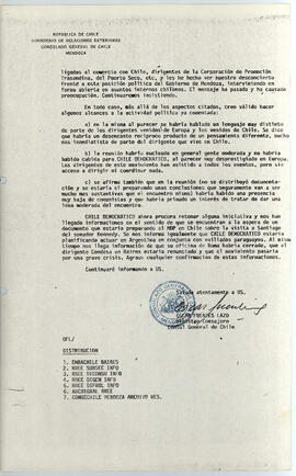 CONGECHILE Mendoza Informe de Actividades N° 1/86 - Ministerio de relaciones Exteriores, Consulad...