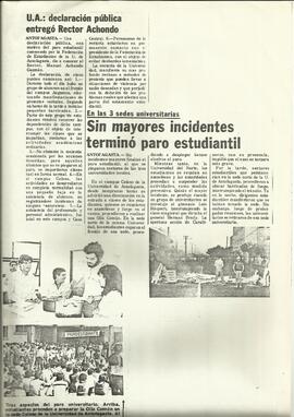 Sin mayores incidentes terminó paro estudiantil