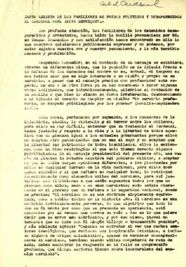 Carta abierta de los Familiares de Presos Políticos y desaparecidos al Cardenal Raúl Silva Henríquez