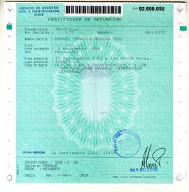 Certificado de defunción de Manuel Moreno Díaz