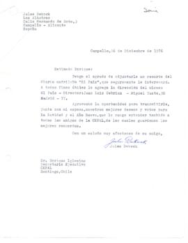 Carta al secretario ejecutivo de la Comisión Económica para América Latina
