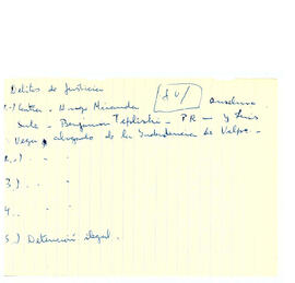 Notas manuscritos de listados de responsables de violaciones o, los derechos humanos de acuerdo a...