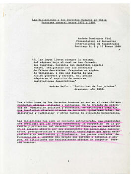 Las Violaciones a los Derechos Humanos en Chile, panorama general entre 1973 y 1987. (1)