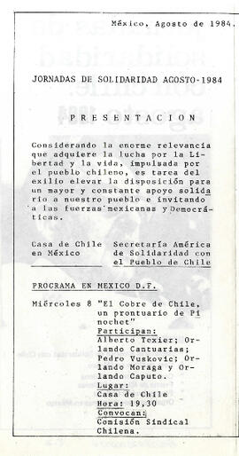 Jornada de Solidaridad con Chile. Agosto 1984. (2)