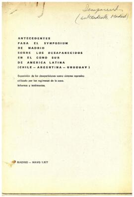 Antecedentes para el Symposium de Madrid sobre los desaparecidos en el Cono Sur de América Latina
