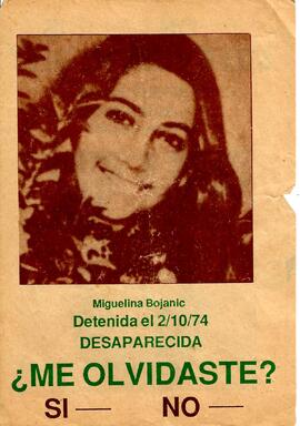 Panfleto. Me olvidaste? Miguelina Bojanic