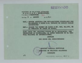 [Memorandum Reservado N° 162 - Ministerio de Relaciones Exteriores. DIBILAT - Depto. Europa]