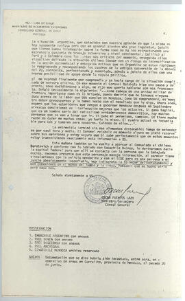 CONGECHILE Mendoza Informe de Actividades N° 14/87 reservado - Ministerio de relaciones Exteriore...