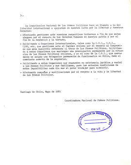 "A los patriotas en el exilio, a la solidaridad de los pueblos del mundo: Desde el interior ...
