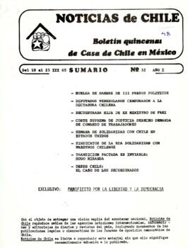 Noticias de Chile.  N°32. Año I. Del 18 al 25 de marzo de 1985.