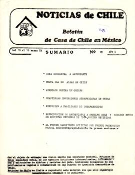 Noticias de Chile. N°18. Del 10 al 16 de enero de 1985