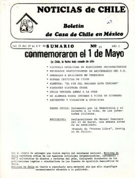 Noticias de Chile.  N°33. Año I. Del  25 de abril al 2 de mayo de 1985.