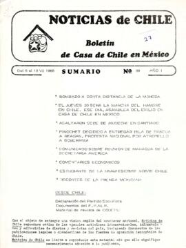 Noticias de Chile.  N°39. Año I. Del 6 al 13 de junio de 1985.