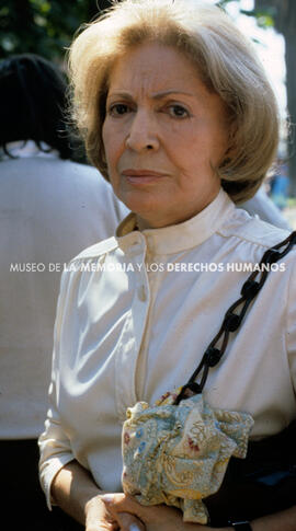 Matilde Urrutia, widow of Pablo Neruda, at a demonstration, Santiago