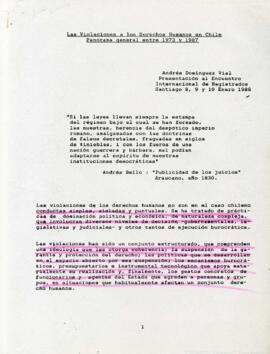 Las Violaciones a los Derechos Humanos en Chile, panorama general entre 1973 y 1987.