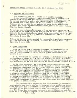 Memorandum, XXXII Asamblea General. 16 de diciembre de 1977