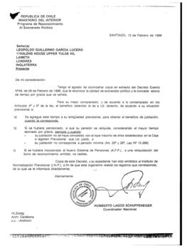 Carta del Ministerio del Interior a Leopoldo García Lucero