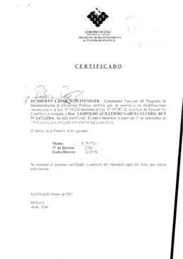 Certificado del Programa de Reconocimiento al exonerado político