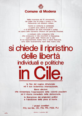 Si chiede il ripristino delle libertá individuali e politiche in Cile - Hace un llamado para la r...