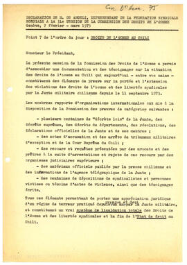 Declaration de M. de Angelini, representant de la federation syndicale mondiale a la 3la session ...