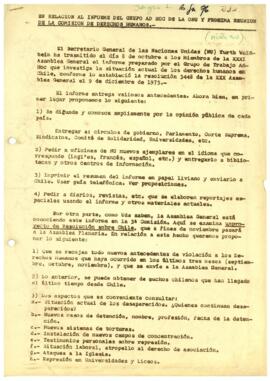 En relación al informe del grupo Ad-Hoc de la ONU y proxima reunión de la comisión de derechos hu...